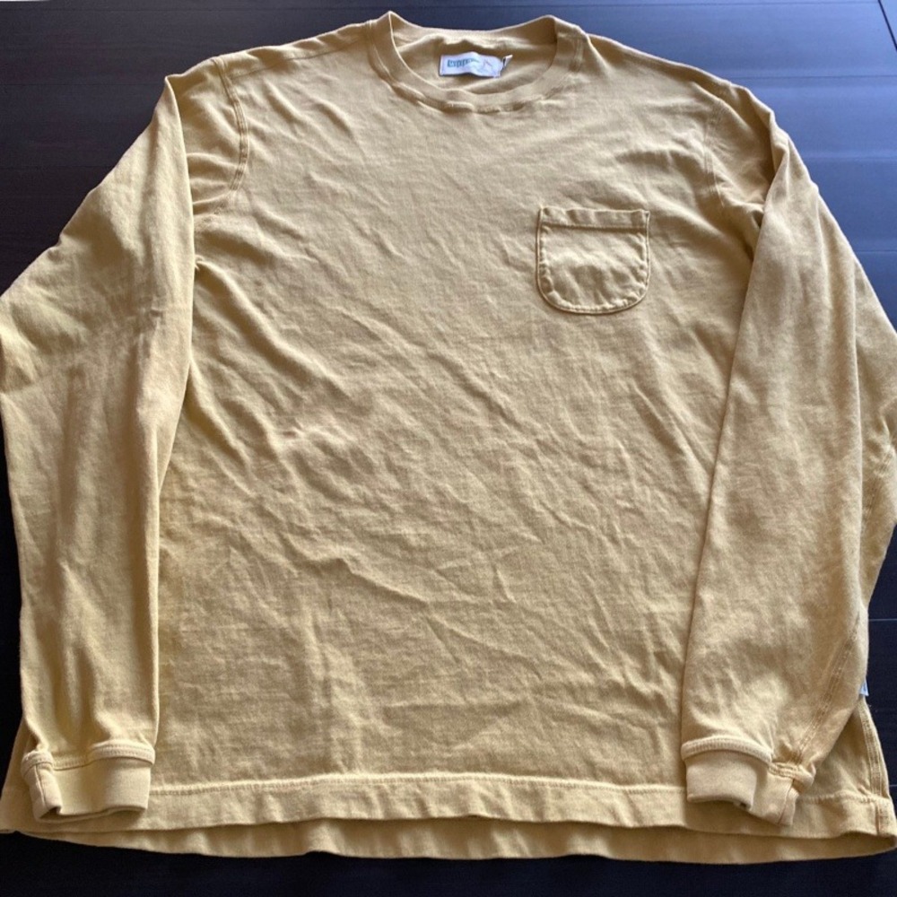 Wellen Mens Organic Cotton Long Sleeve Pocket T Shirt Mustard Yellow Size Medium